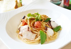 たことトマトの梅肉パスタ♪