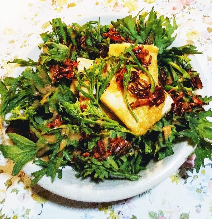 ワサビ菜と豆腐のサラダの画像