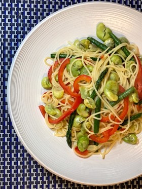 水無月のパスタ そら豆とアスパラ
