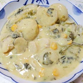 カブ・そら豆・小松菜・コーンのクリーム煮
