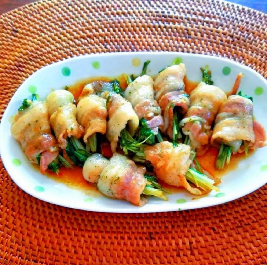 水菜の肉巻きサッパリ甘辛炒めの画像