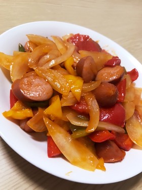 ウインナーと野菜の甘酢炒め