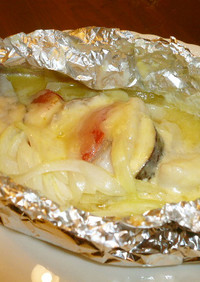 白身魚と夏野菜の味噌チーズホイル焼き