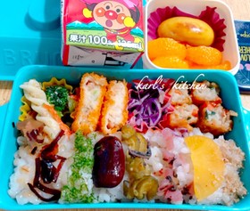 簡単チキンスティックえび寄せフライ弁当