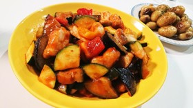 ササミと夏野菜のゴロゴロ炒め