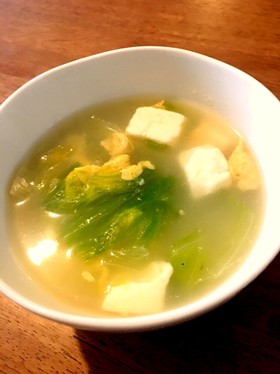 余り物で!レタスと豆腐のかきたまスープ