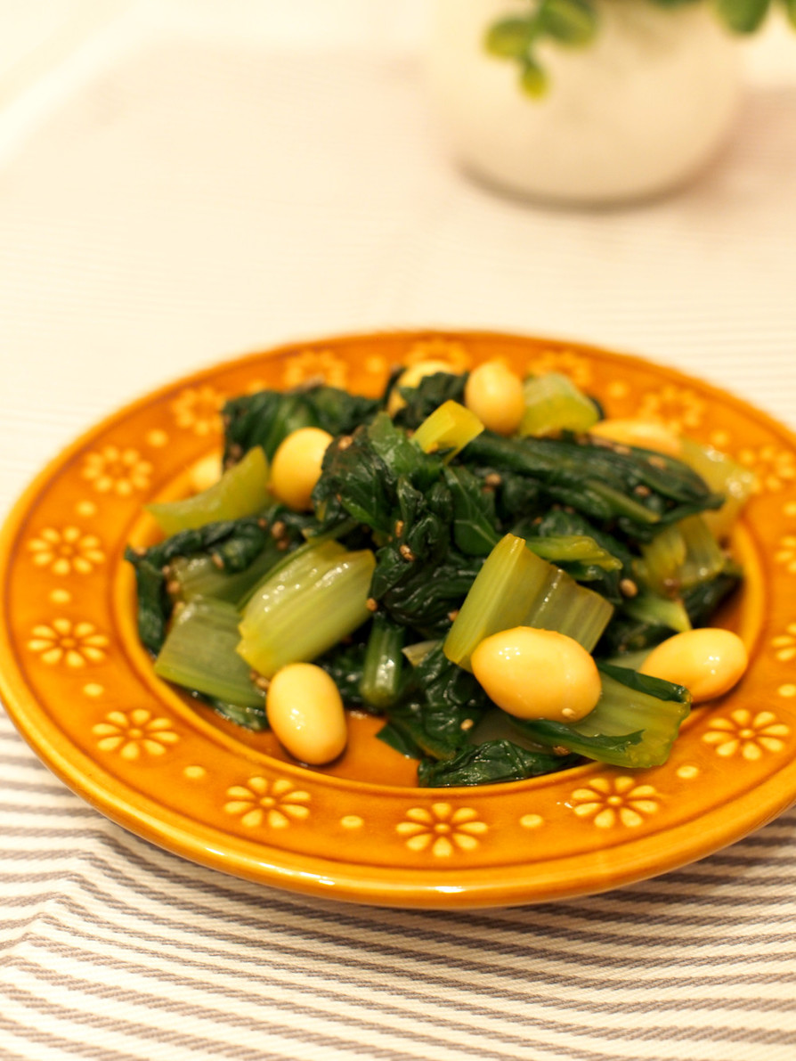 簡単!小松菜&大豆&チアシード和風マリネの画像