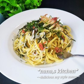 和えるだけ♪梅としらすと大葉の和風パスタ