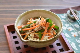 レンチン♪人参、えのき、鶏そぼろナムル