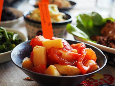 麺つゆ♡トマトとホワイトアスパラのお浸しの写真