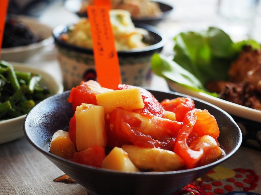 麺つゆ♡トマトとホワイトアスパラのお浸しの画像