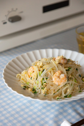 レンジで☆卵ふわふわ エビ玉ビーフン