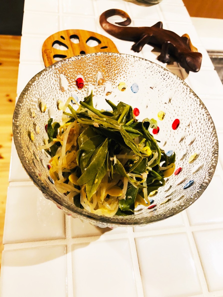 お茶の葉とツナとモヤシのおひたしの画像