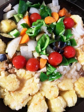 じゃがいも豆腐肉団子野菜の塩だれ炒め
