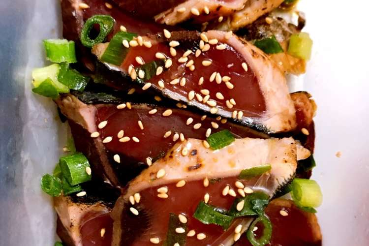 付属のタレで 鰹のタタキのネギごま油漬け レシピ 作り方 By Cookchaso クックパッド 簡単おいしいみんなのレシピが362万品