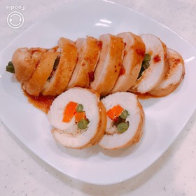 塩麹とレンチンで柔らか、胸肉チキンロール