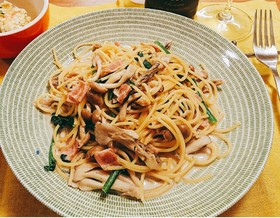 めんつゆで簡単!きのこ和風クリームパスタ