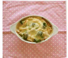 もち麦うどんで!たらこクリームグラタン