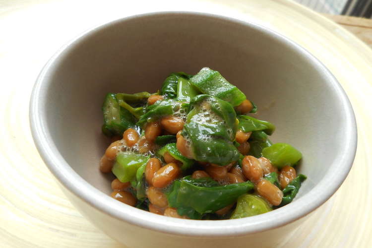 つるむらさきとオクラのネバネバ納豆和え レシピ 作り方 By 森のくまきち クックパッド
