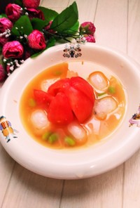 トマトと枝豆の冷たい☆さっぱり味噌スープ