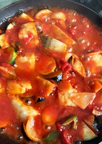 塩鯖の夏野菜たっぷりトマト煮
