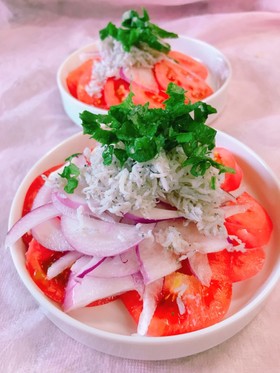 見た目はいいよ✨しらすとトマトのサラダ