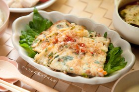 ふんわりとろとろ⁂山芋とニラのお焼き