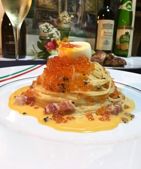 イクラとパンチェッタの黄身マヨパスタ♡