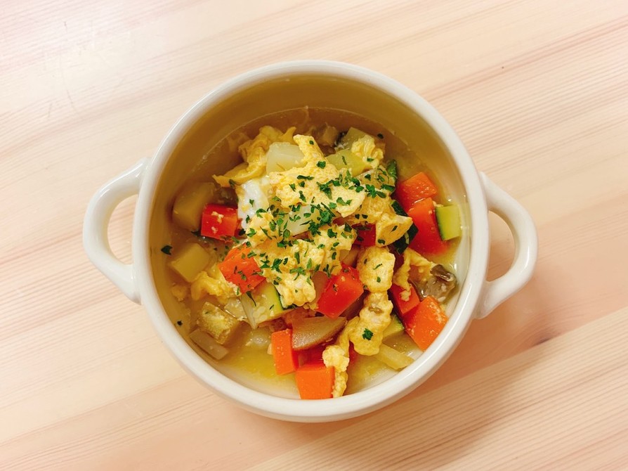 クミンでカレー風☆野菜と生姜の卵スープの画像