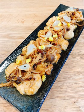 ご飯が進む*鶏胸肉とキノコの甘辛ステーキ