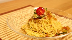 きゅうりとツナのだしジュレ冷製パスタ