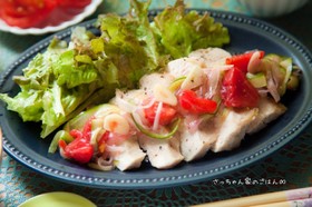 鶏ハムと野菜のマリネ⁂湯煎で簡単柔らか