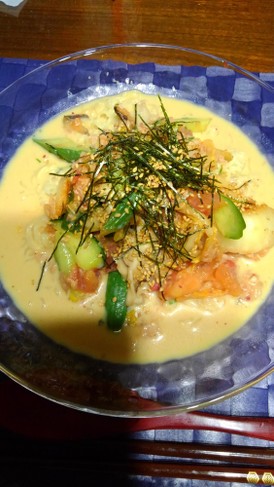 キムチ炒めで冷やし麺