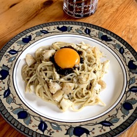 サクサク山芋とホタテのパスタ