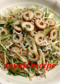 水菜と燻製竹輪とシラスのサラダ