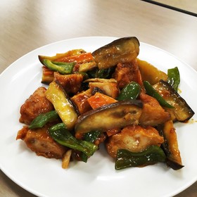 冷凍から揚げで麻婆茄子