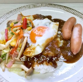 1人ランチに♬野菜炒めとカレーのプレート