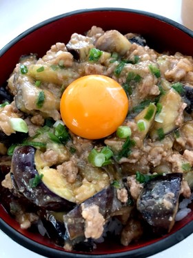 がっつり男飯!ナスとひき肉の甘辛味噌丼