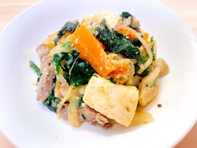 【ヘルシー】野菜たっぷり味噌煮込み肉豆腐