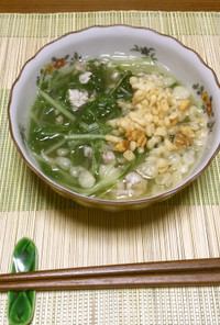 京みず菜と豚バラ肉の春雨スープ
