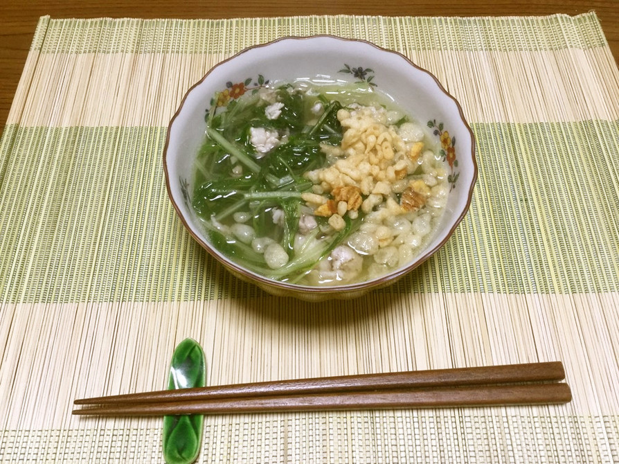 京みず菜と豚バラ肉の春雨スープの画像