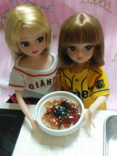 リカちゃんサイズ♡野球シリꕤ鮪の漬け丼*の写真