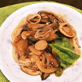 そうめんのナポリタン風