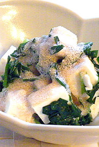 韮(ニラ)と豆腐の明太子ソース