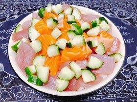 乗せるだけ☆まぐろとサーモンの海鮮丼