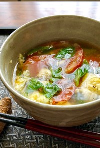 トマト・セロリ・卵の生姜コンソメスープ