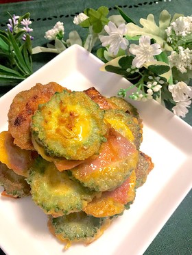 ワタも種も食べる、ゴーヤのカレー味ピカタ