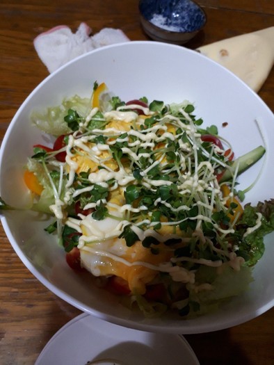 スクランブルエッグのせサラダの写真
