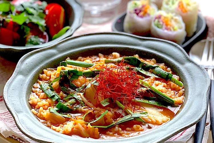 脂肪燃焼スープアレンジ 玄米チゲクッパ レシピ 作り方 By Akicocoaki クックパッド
