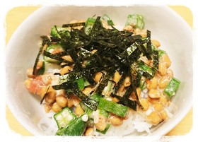 1人ご飯☆梅納豆オクラ丼